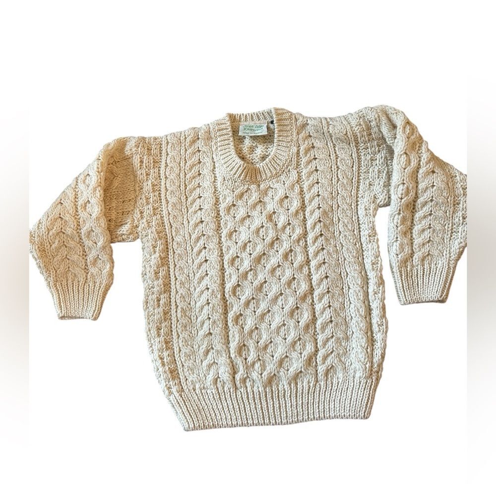 Aran Kids Isles Knitwear 100% Merino Wool Small Cream